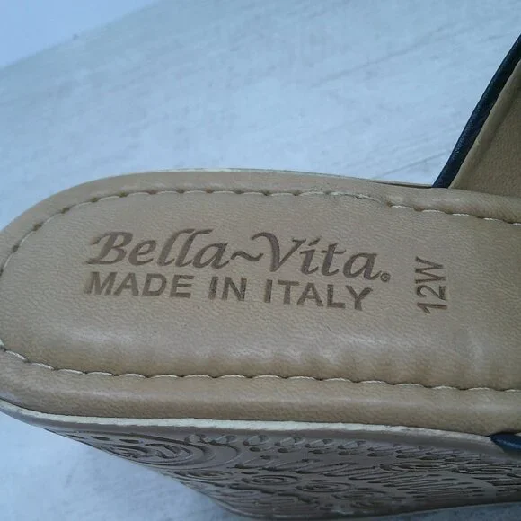 Bella Vita Sexy Black Leather Made in Italy Boho Wedge slide sandals Size 12 W - Picture 5 of 11